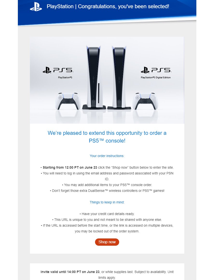 索尼向已经拥有PS5的玩家发送PS5购买邀请